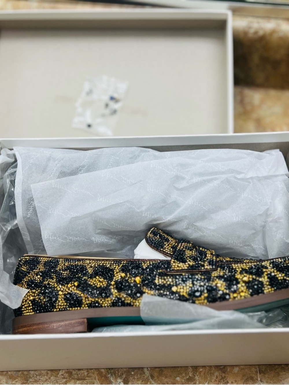 Betsey Johnson Black & Gold Beaded Leopard Loafers - Women Accessories